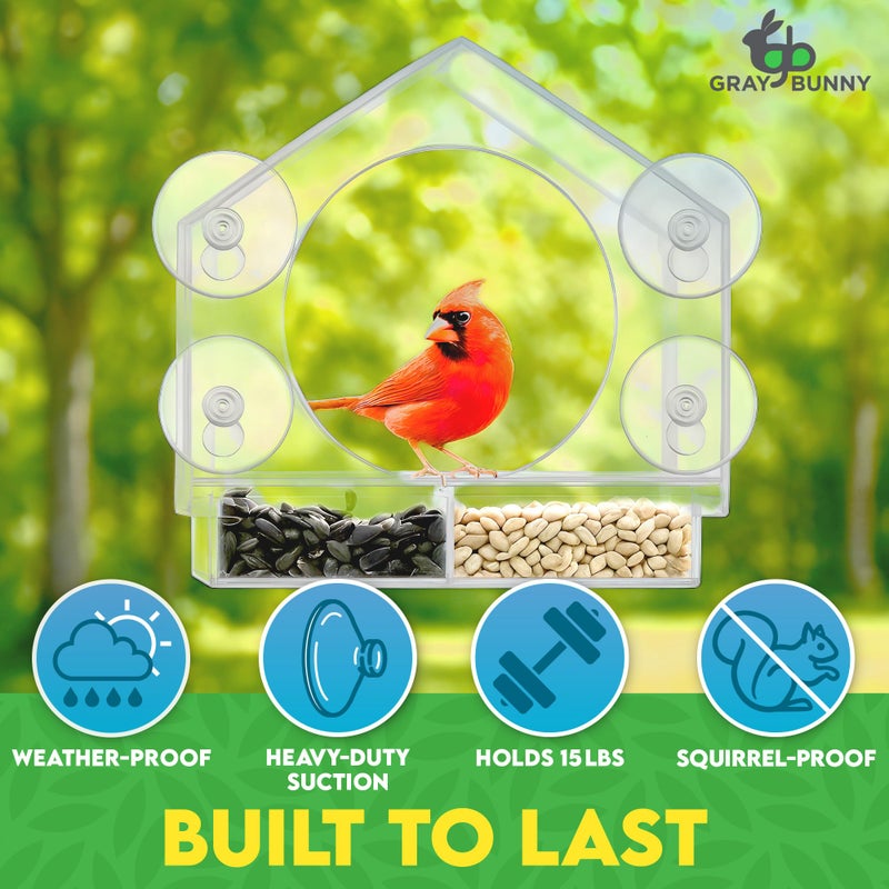 Gray Bunny Window Bird Feeder with Strong Suction Cups - Gifts for Grandma Bird Watching Gifts for Grandpa Backyard Birding (Large House) - Image 5